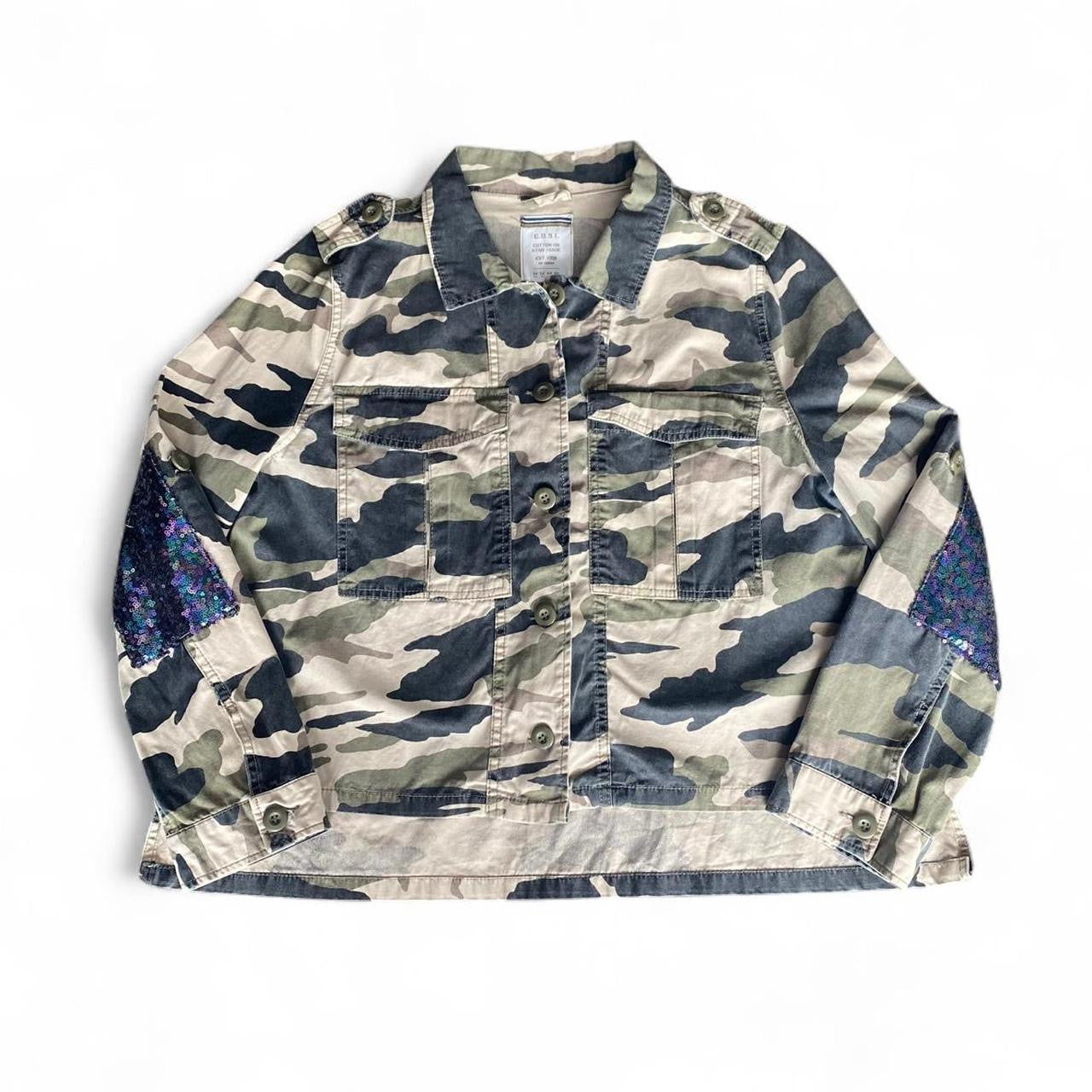 Camo cargo jacket with sequin patches!