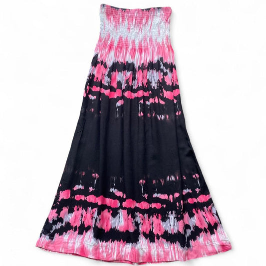 Y2K Pink and black tie dye strapless maxi dress