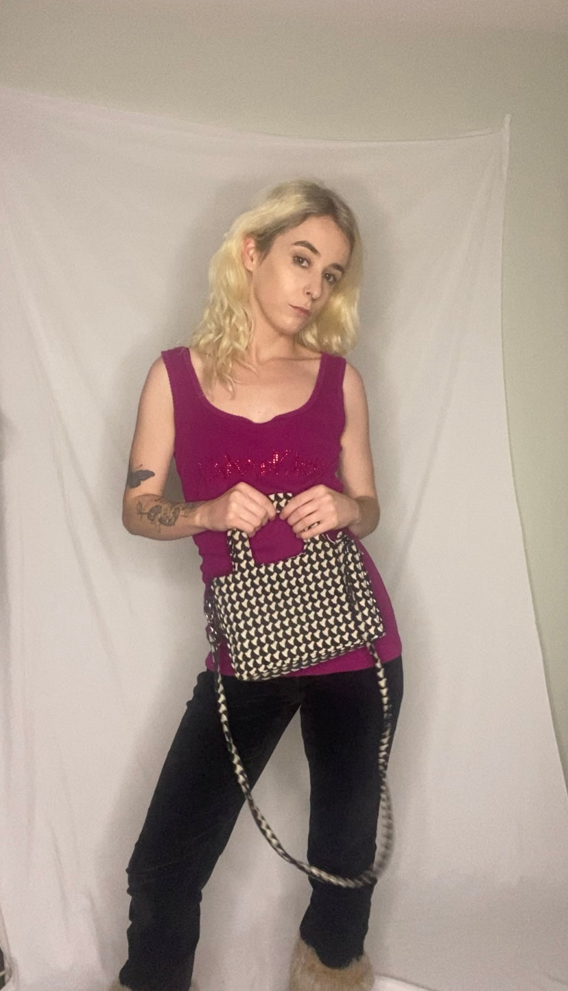 Vintage Black & white print fabric crossbody mini bag