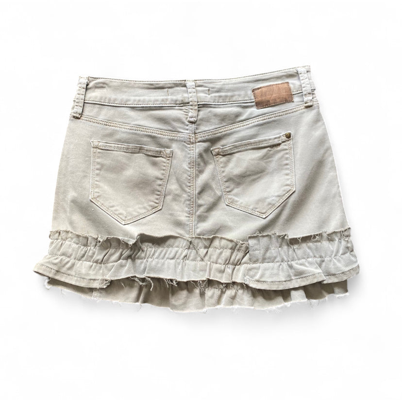 Reworked denim mini skirt with ruffles