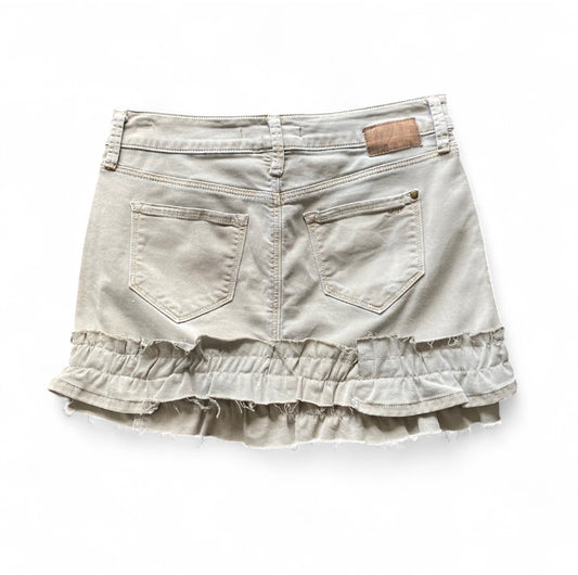 Reworked denim mini skirt with ruffles