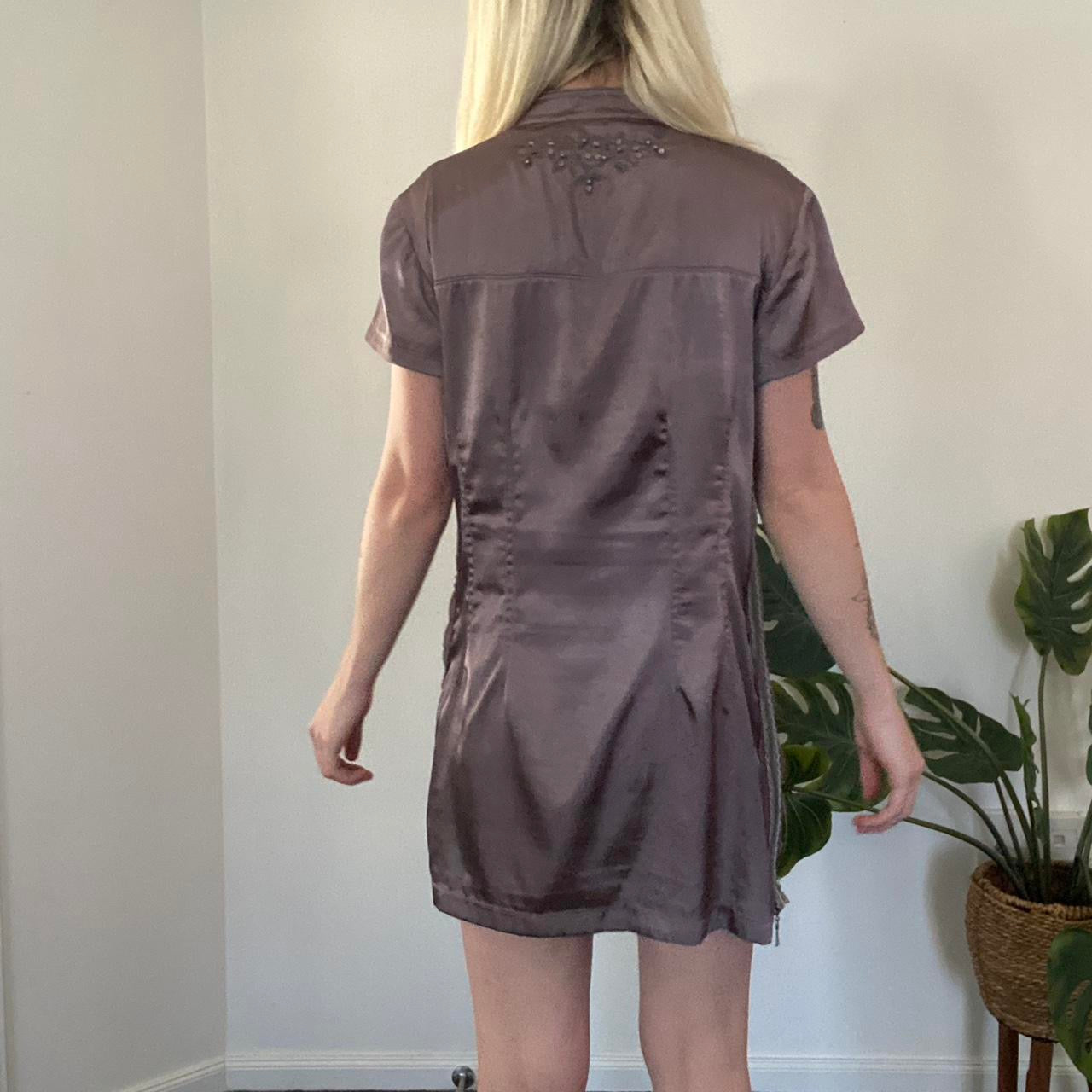 The cutest Y2K grey/purple Satin detailed zip dress