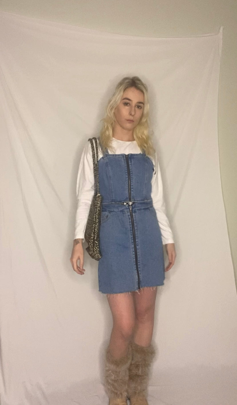 Blue denim overall zipper dress/set