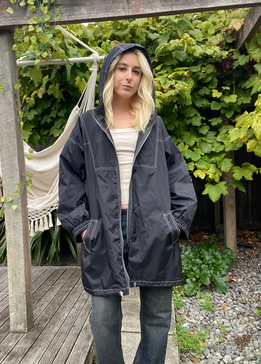 Vintage black nylon windbreaker jacket