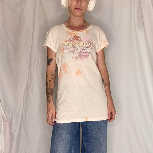 Y2K Peach Harley Davidson tie-dye tee