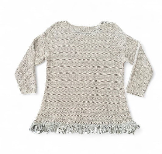 Fairy tan crochet sweater with fringe hem