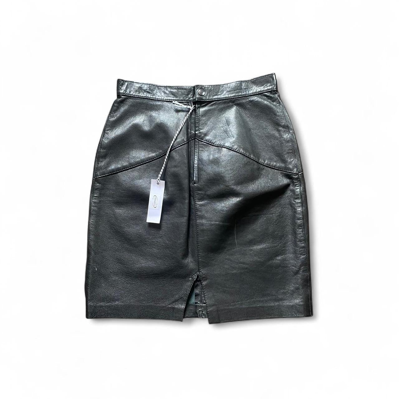 Vintage Black leather high waisted pencil skirt