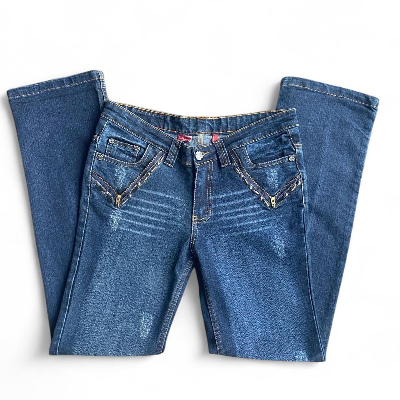 Y2K Mid-rise bootcut jeans with cool zipper details and embroidery