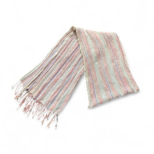 Y2K pastel sparkly striped scarf with fringe