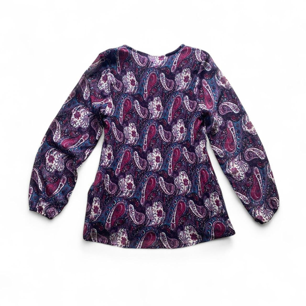 Purple paisley print boho blouse with tie up front
