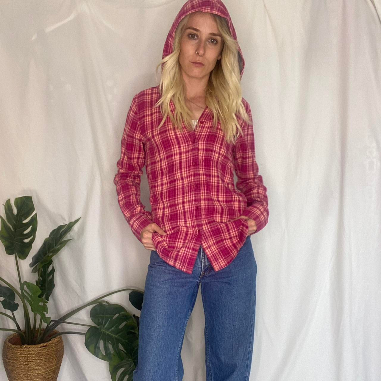 Two Toned Pink plaid Hurley button up shirt