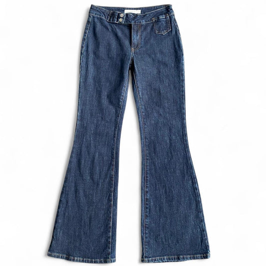 Low-rise flare jeans with button belt detail