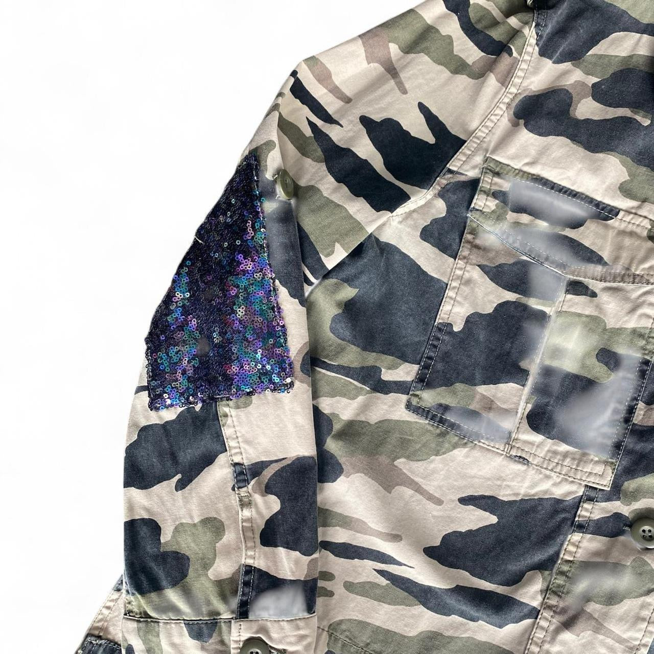 Camo cargo jacket with sequin patches!