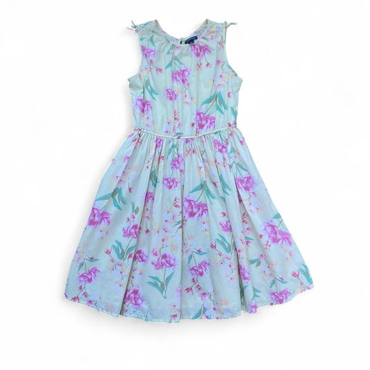 Baby yellow floral summer dress with pink flowers