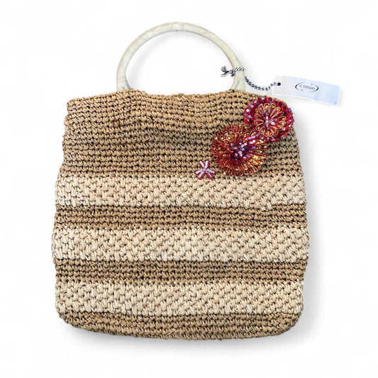 Boho woven straw bag with sequin flower detail!