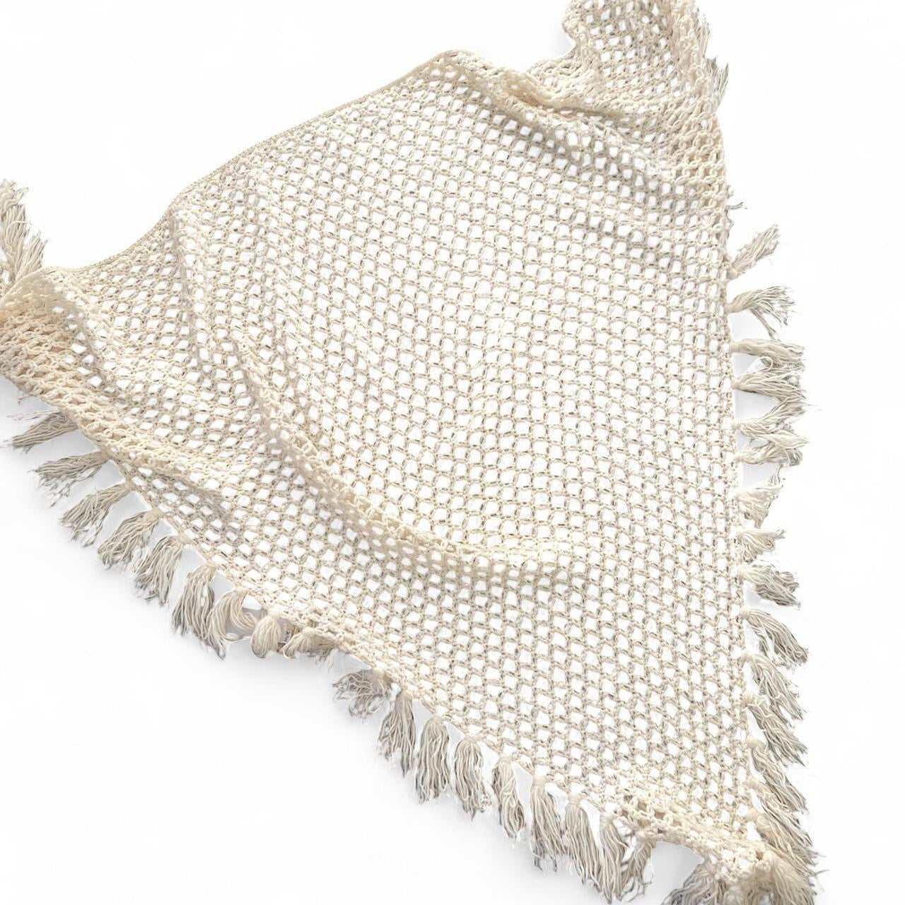 Cute Cream boho crochet shawl with fringe