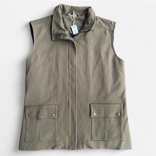Khaki green vintage army girl zip up vest with pockets