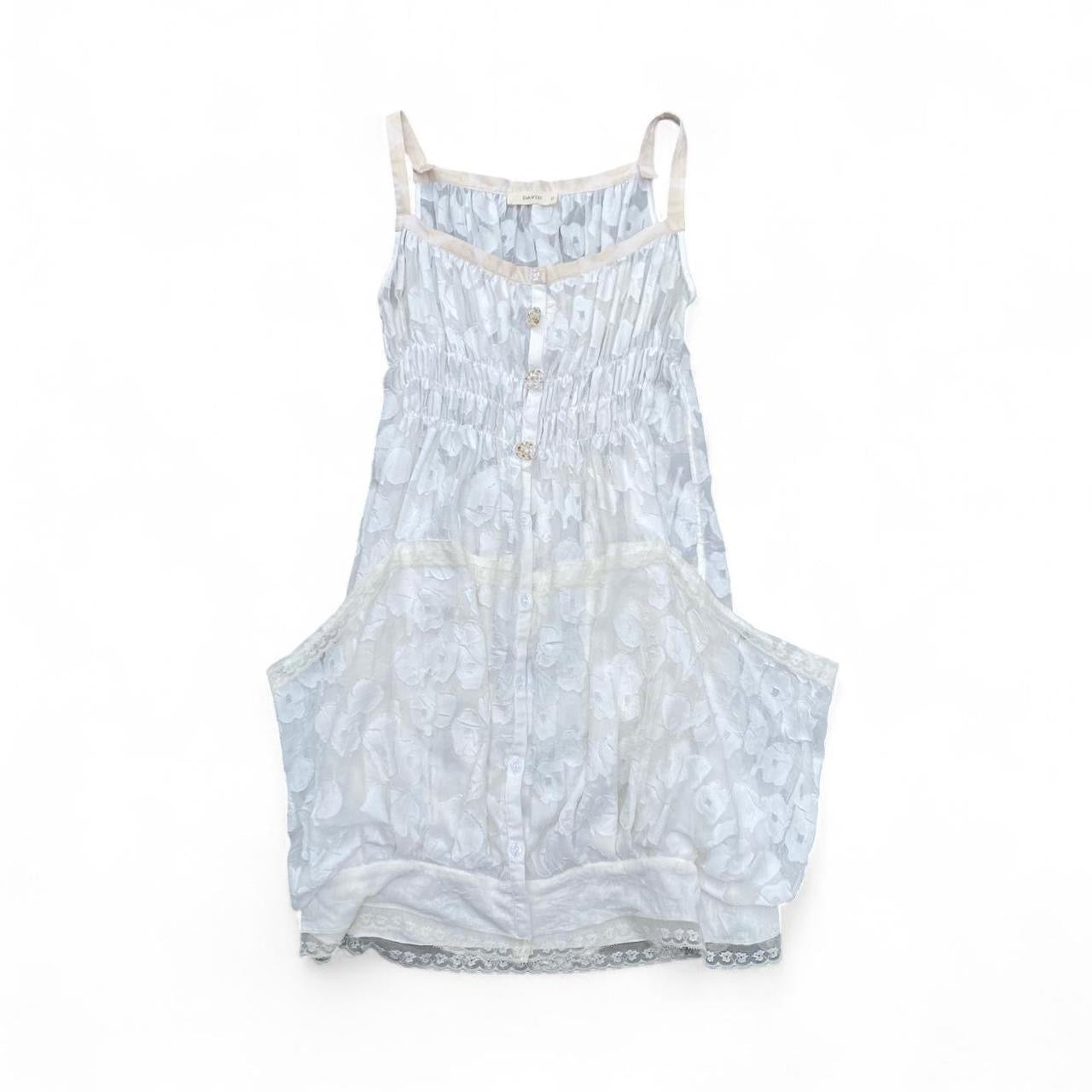 Beautiful white floral balloon midi dress with lace trim