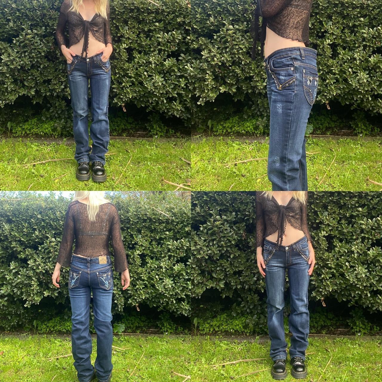 Y2K Mid-rise bootcut jeans with cool zipper details and embroidery