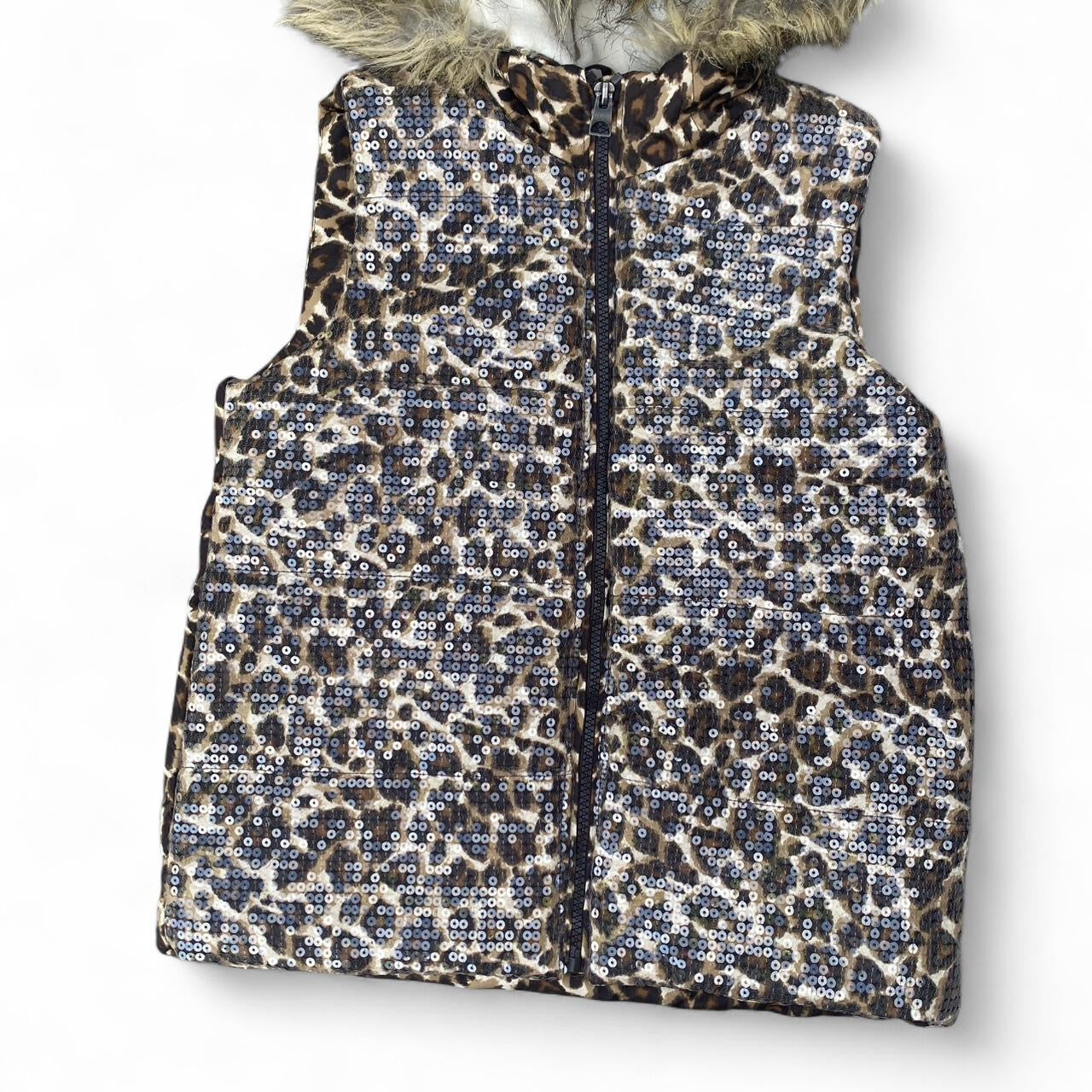Black and Brown Cheetah Print Sequin Puffer Vest!