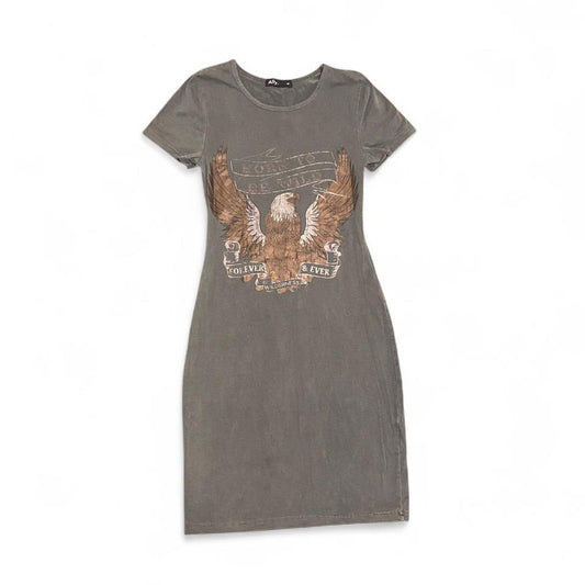 Grey graphic t-shirt dress with eagle design