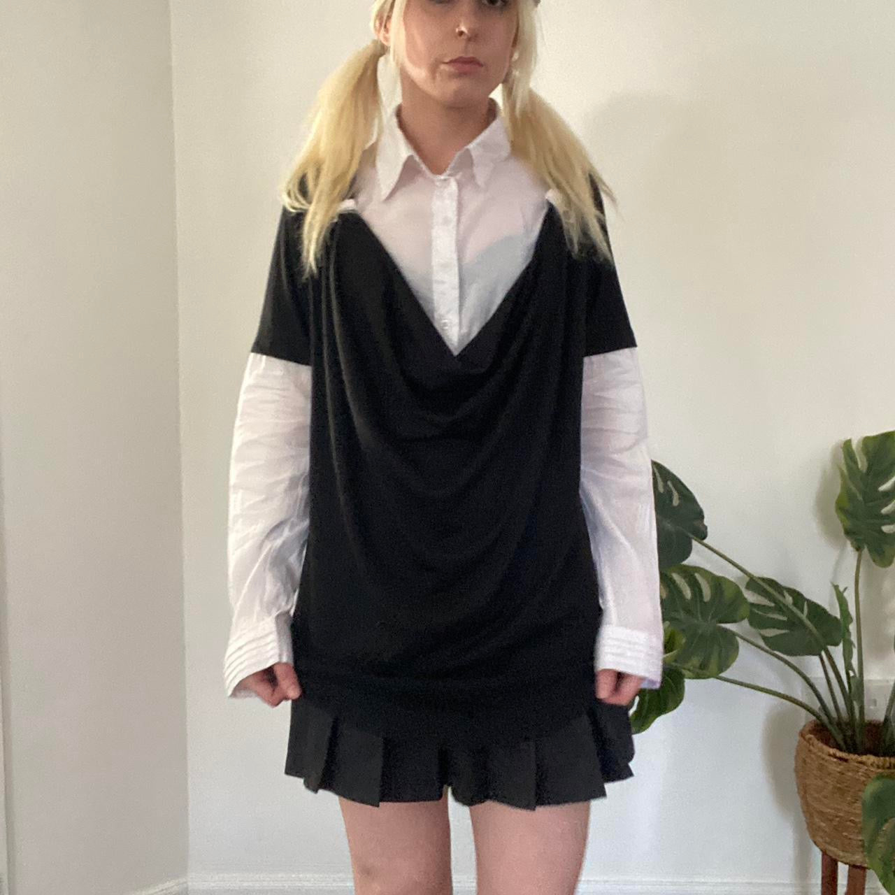 Y2K Black and white asymmetrical layered shirt