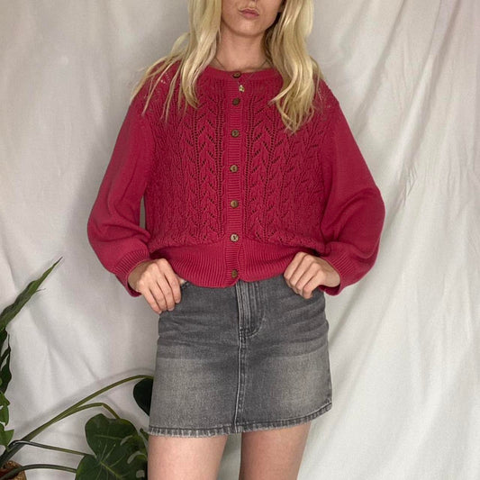 Pink Knit Button Up Cardigan