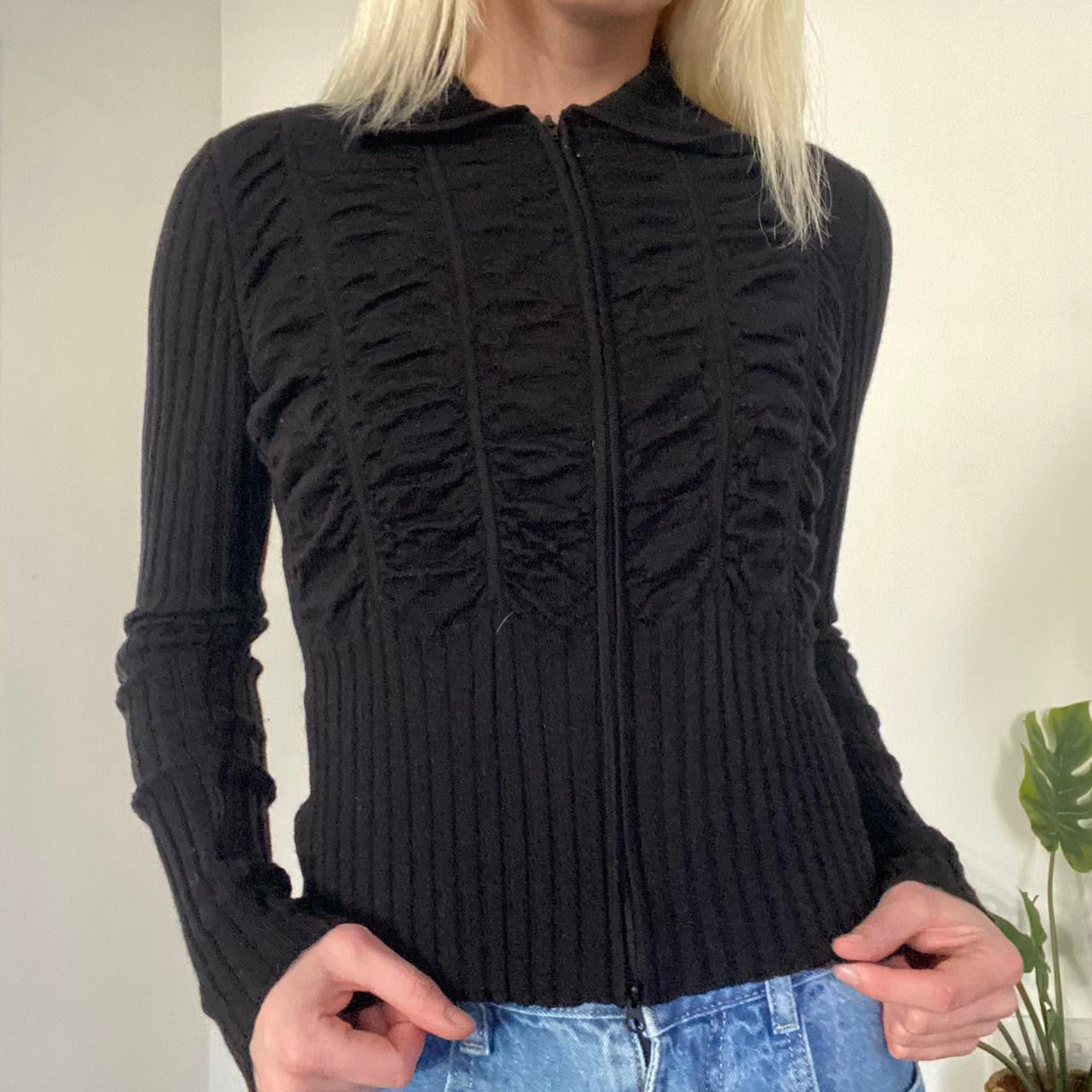Y2K Black ruched turtleneck zip up top