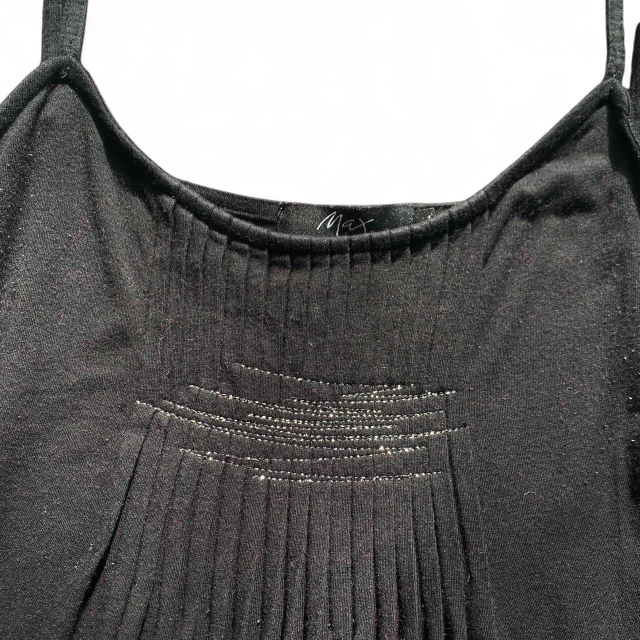 Y2K ruched flowy black tank top with silver threading