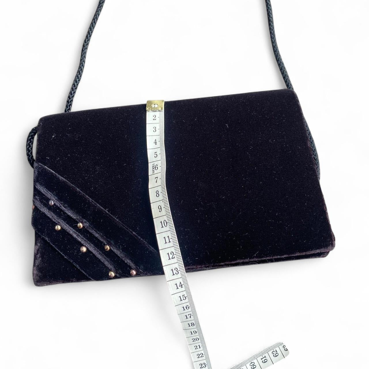 Vintage 90s Black velvet shoulder bag with gold detailing