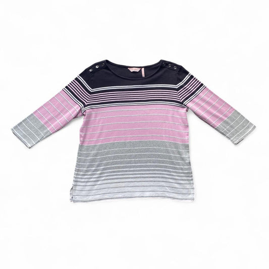 Cute pink, grey and black striped 3/4 sleeve top