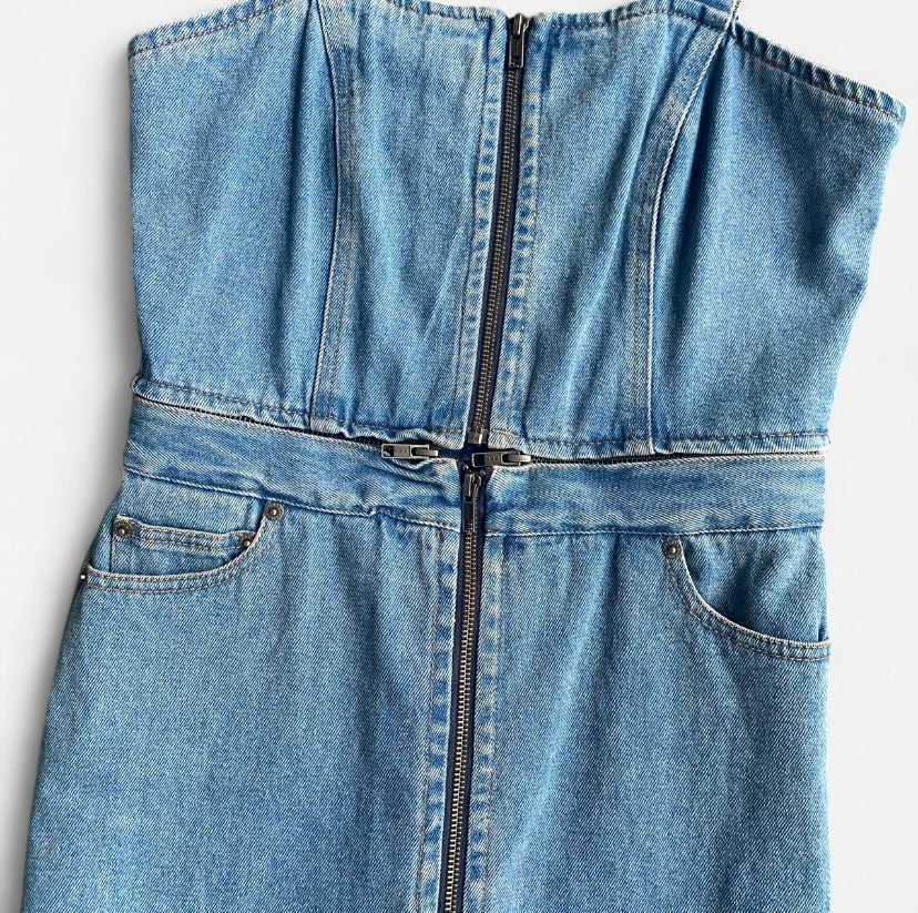 Blue denim overall zipper dress/set