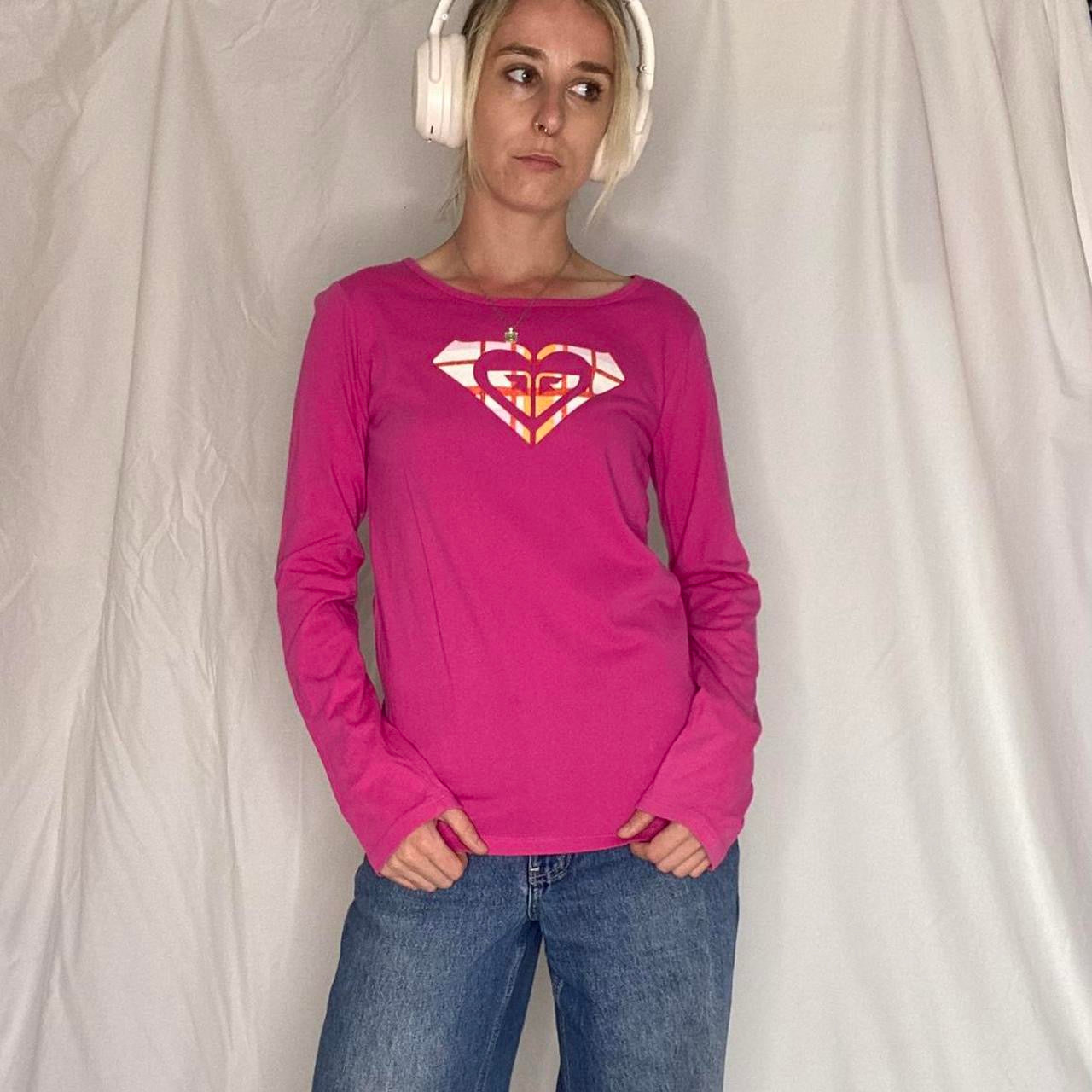 Roxy long sleeve pink shirt with heart diamond design!