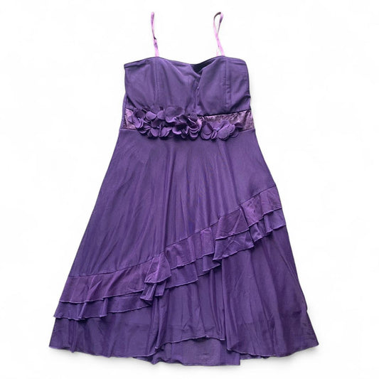 Gorgeous 90s Purple Donna Bella midi dress with cute ruffle details