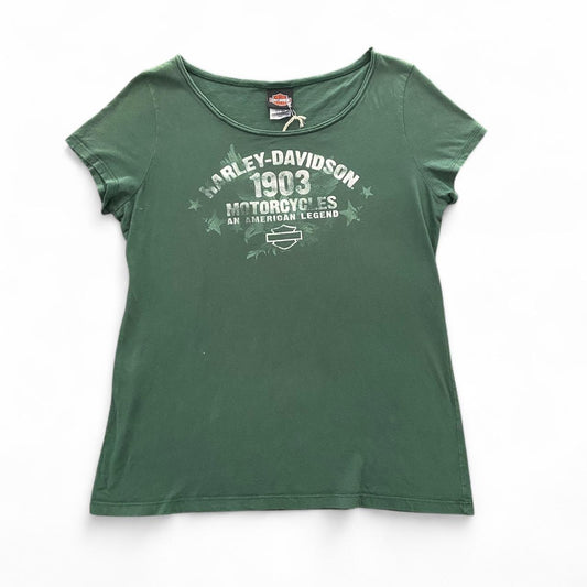 Vintage Harley Davidson green and white tee