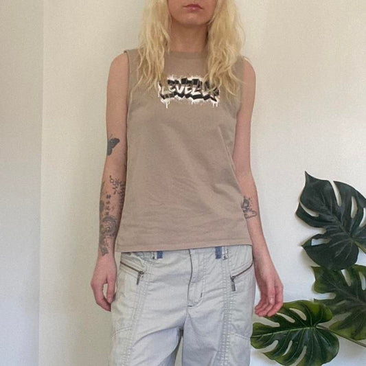 Y2K beige tank with cool street art graphic