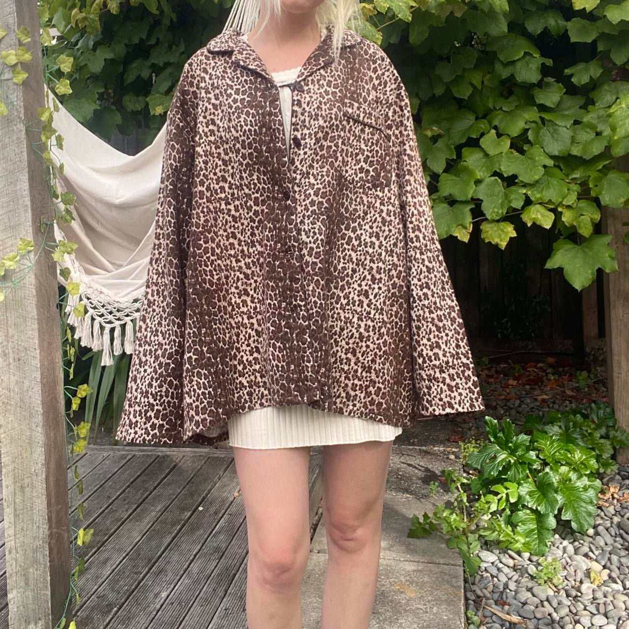 Brown and tan leopard print shirt jacket