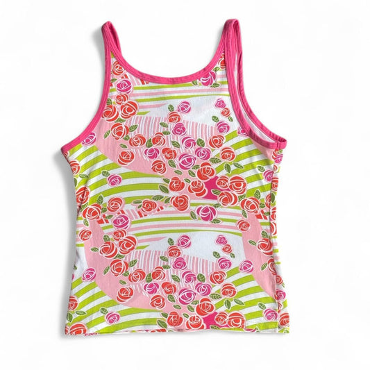 Y2K Pink and green tank top with rose print