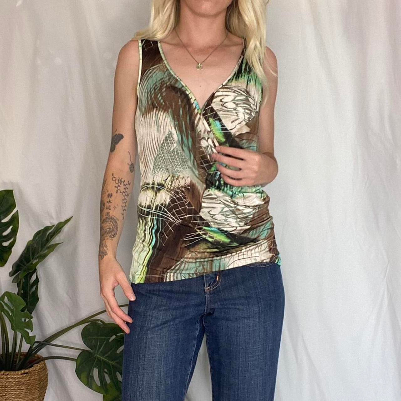 Y2K Green/Brown Asymmetrical Tank Top