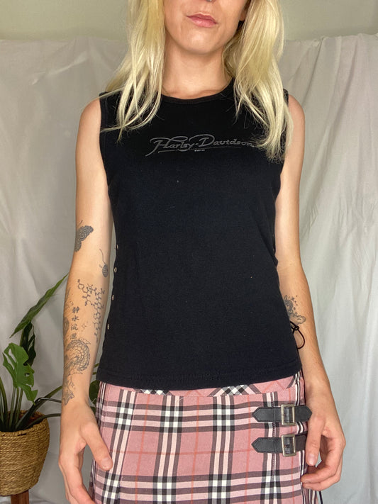 Black Harley Davidson lace-up tank top with cool eyelets