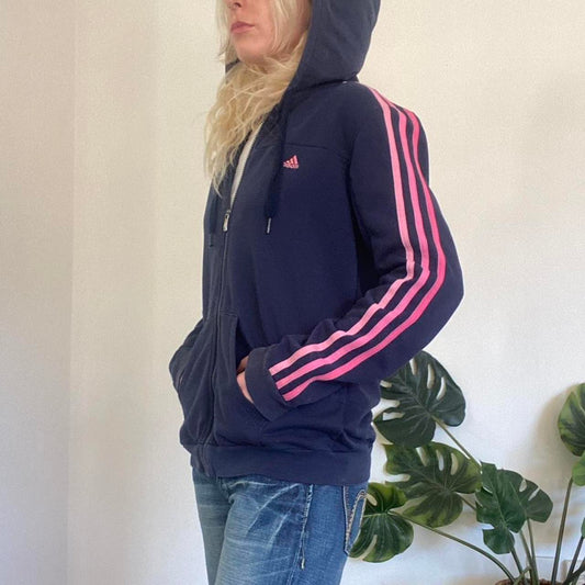 Navy and pink Adidas zip up hoodie