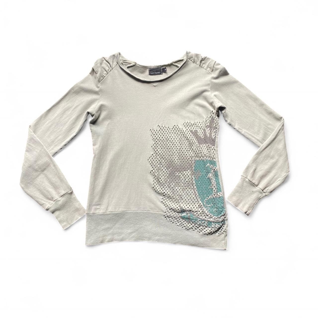Sage green Y2K style distressed Crewneck