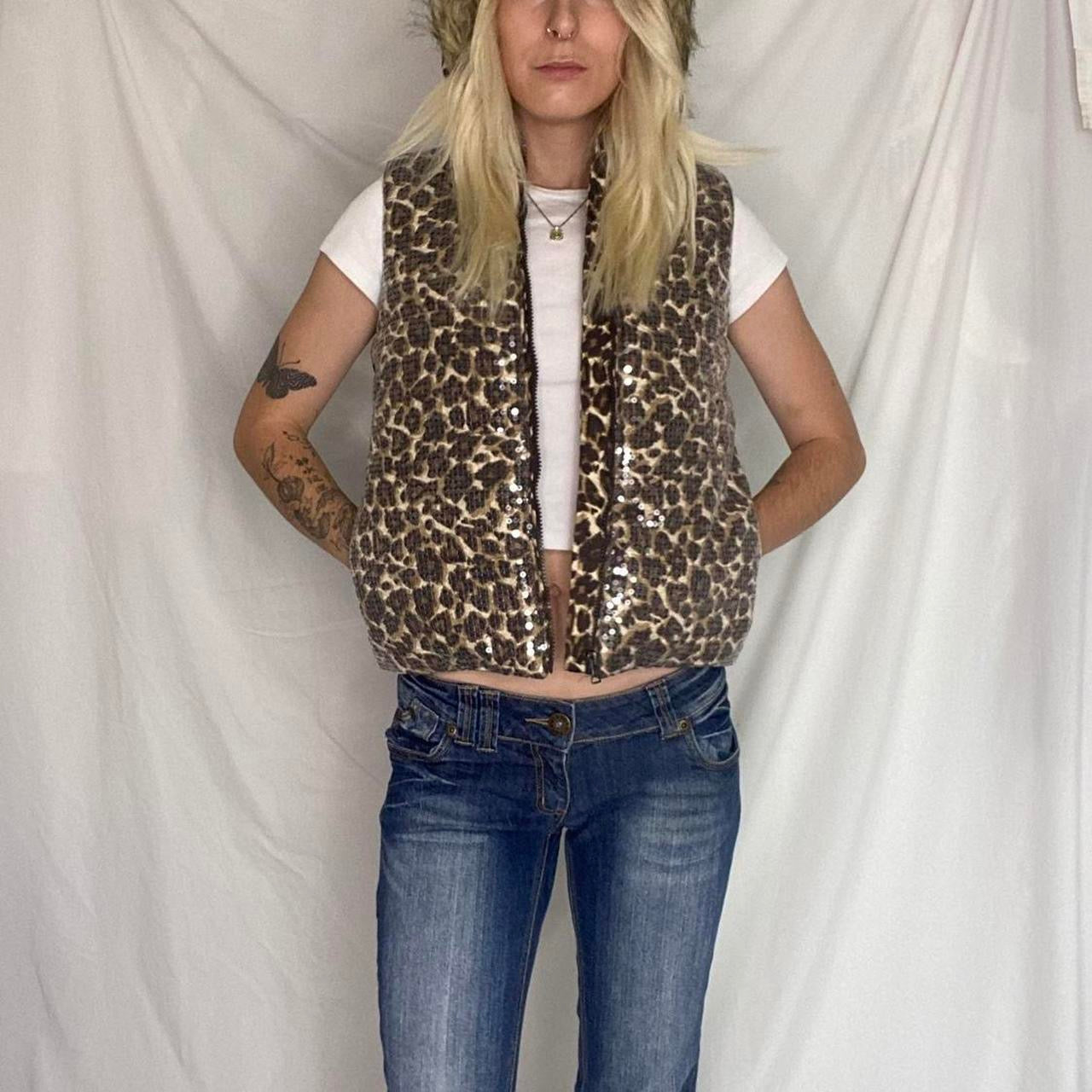 Black and Brown Cheetah Print Sequin Puffer Vest!