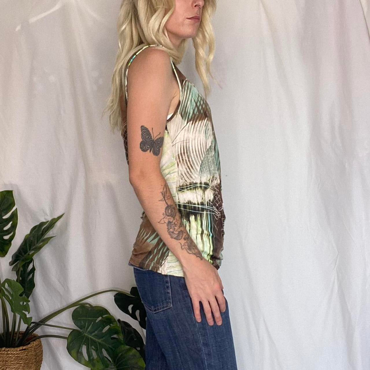 Y2K Green/Brown Asymmetrical Tank Top