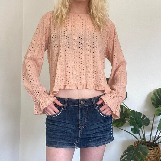 Cute peach fairy frill rayon long sleeve top