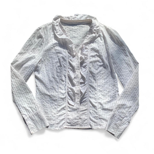 Cute vintage pinstripe cream and white ruffle blouse