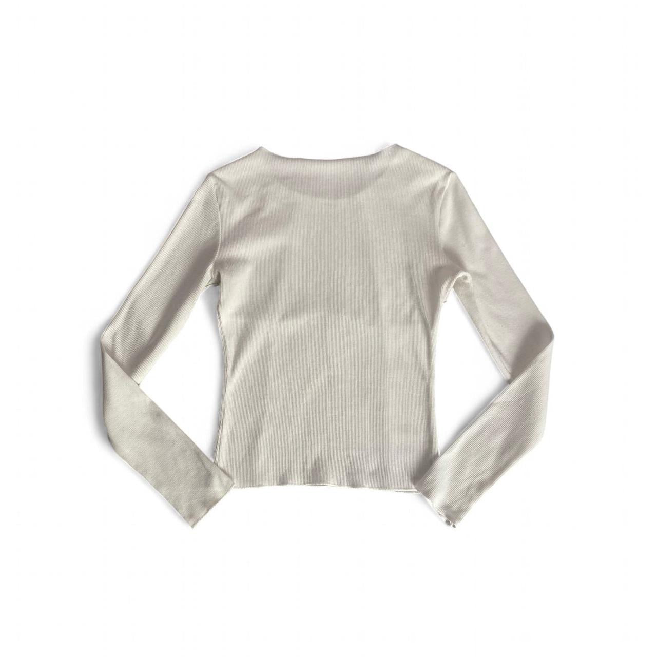 White patchwork look long sleeve ribbed top