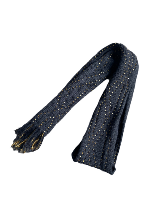 Y2K Black and gold beaded fringe knit scarf!