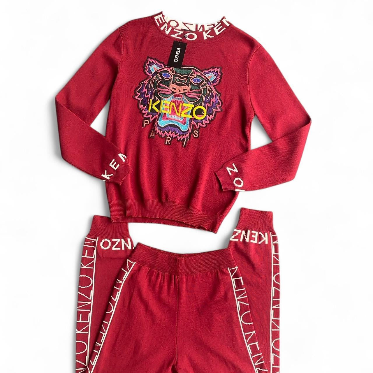 Kenzo style Burgundy and white sweatshirt and pants set