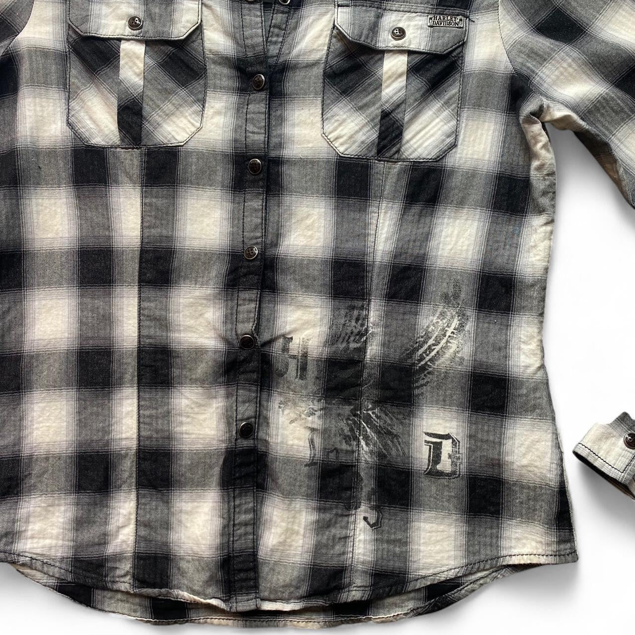 Black and white Harley Davidson plaid button down shirt